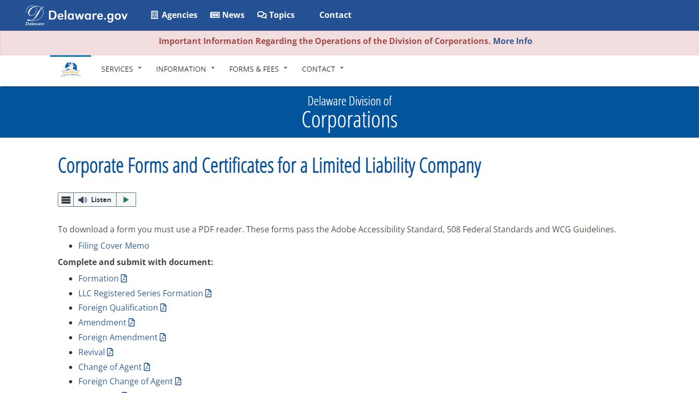 Corporate Forms and Certificates for a Limited Liability Company - Delaware