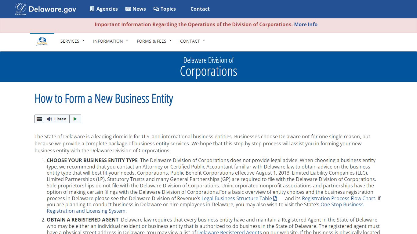 How to Form a New Business Entity - State of Delaware