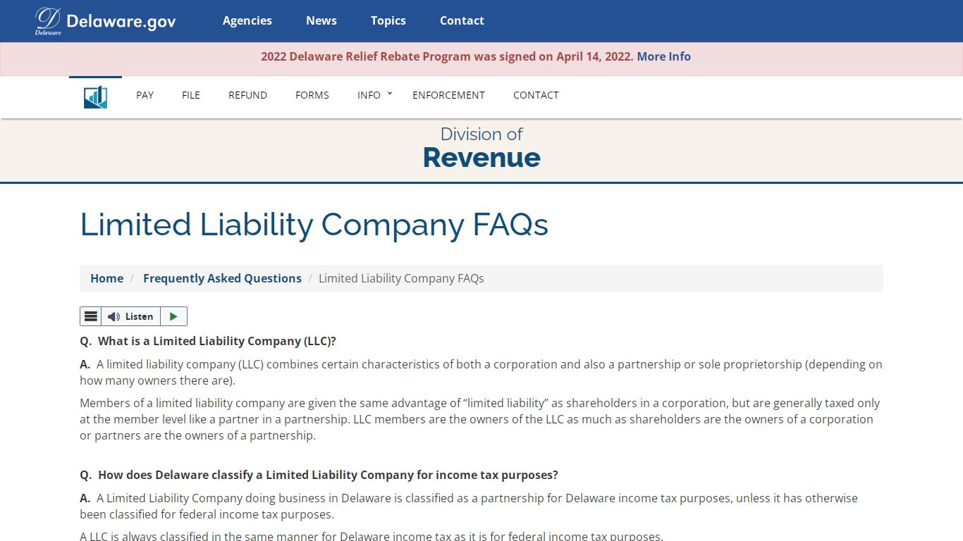 Limited Liability Company FAQs - Division of Revenue - Delaware