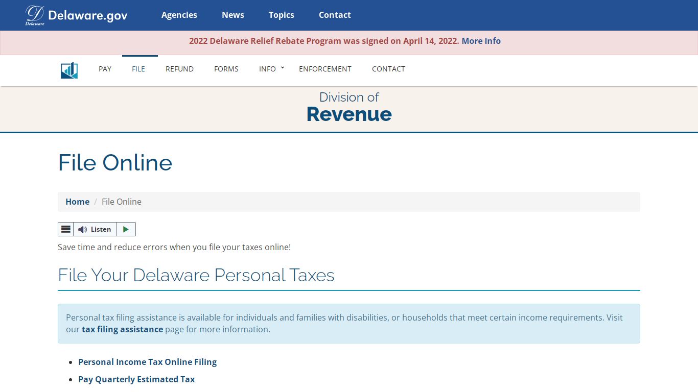 File Online - Division of Revenue - State of Delaware